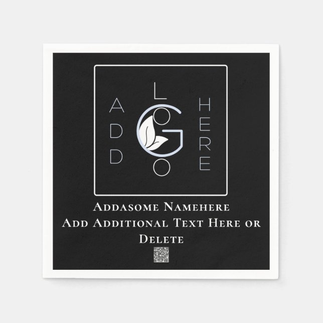 Modern Black Add Your Logo Business Marketing Napkins (Front)