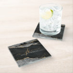 Modern Black Agate Gold Glitter Script Monogram Glass Coaster<br><div class="desc">Modern,  elegant Glass Coaster with black agate and marble and gold glitter accents personalized with chic handwritten script monogram initials and name. Contact the designer via Zazzle Chat or makeitaboutyoustore@gmail.com if you'd like this design modified,  on another product or would like coordinating items.</div>