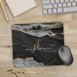 Modern Black Agate Gold Glitter Script Monogram Mouse Pad<br><div class="desc">Modern,  elegant mouse pad with black agate and marble and faux gold glitter accents personalized with chic handwritten script monogram initials and name. Contact the designer via Zazzle Chat or makeitaboutyoustore@gmail.com if you'd like this design modified,  on another product or would like coordinating items.</div>