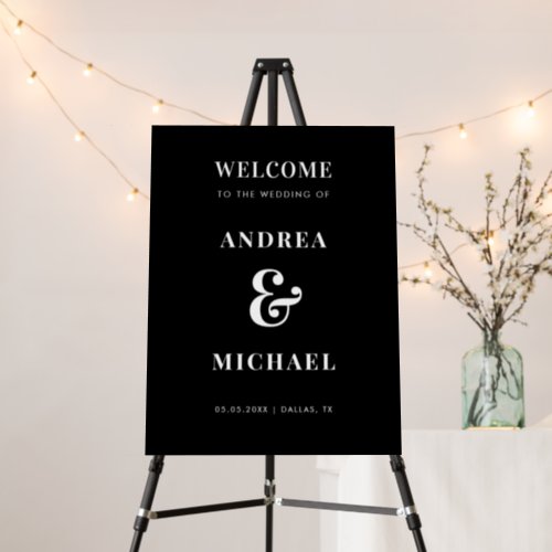 Modern Black Ampersand Names Wedding Welcome Sign