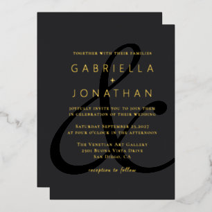Modern Black Ampersand Wedding Gold Foil Invitation