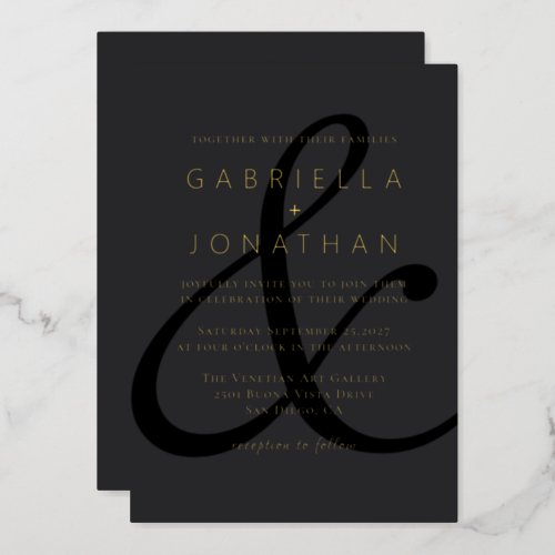 Modern Black Ampersand Wedding Gold  Foil Invitation