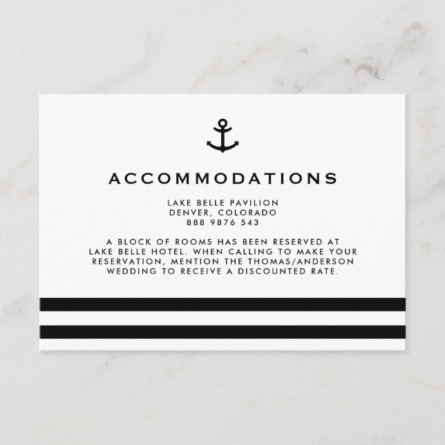 Modern Black Anchor Nautical Accommodations Enclosure Card (Front)