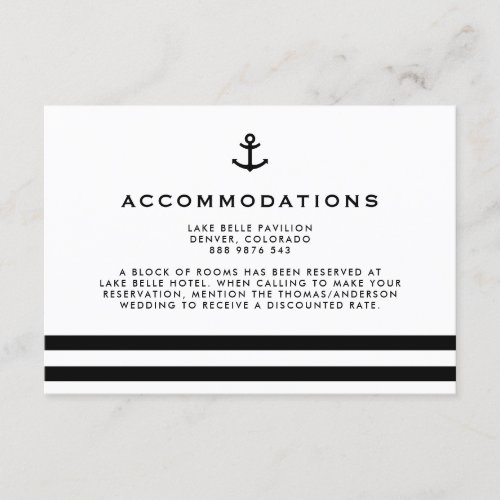 Modern Black Anchor Nautical Accommodations Enclosure Card