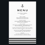 Modern Black Anchor Nautical Wedding Menu Card<br><div class="desc">Modern and classic menu card perfect for nautical theme weddings and other events. It features a black anchor illustration,  classic typography and stripes pattern. The texts are fully editable. Personalize by adding names,  date,  time and other menu details.</div>