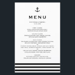 Modern Black Anchor Nautical Wedding Menu Card<br><div class="desc">Modern and classic menu card perfect for nautical theme weddings and other events. It features a black anchor illustration,  classic typography and stripes pattern. The texts are fully editable. Personalize by adding names,  date,  time and other menu details.</div>