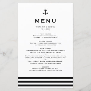 Modern Black Anchor Nautical Wedding Menu Card