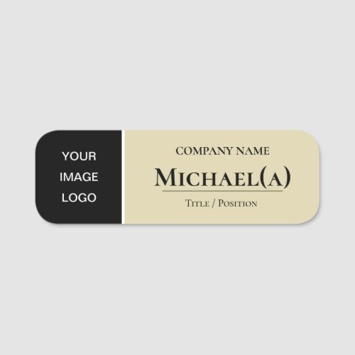 Modern Black And Beige Ecru Elegant Company LOGO Name Tag