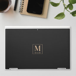 Modern Black and Beige Monogram HP Laptop Skin