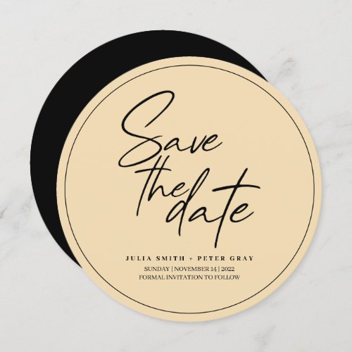 Modern Black and Beige Round Save The Date Invitation