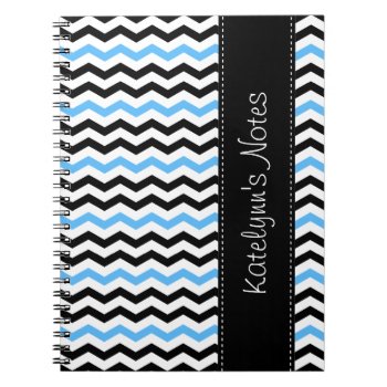 Modern Black And Blue Chevron Spiral Notebook by stripedhope at Zazzle