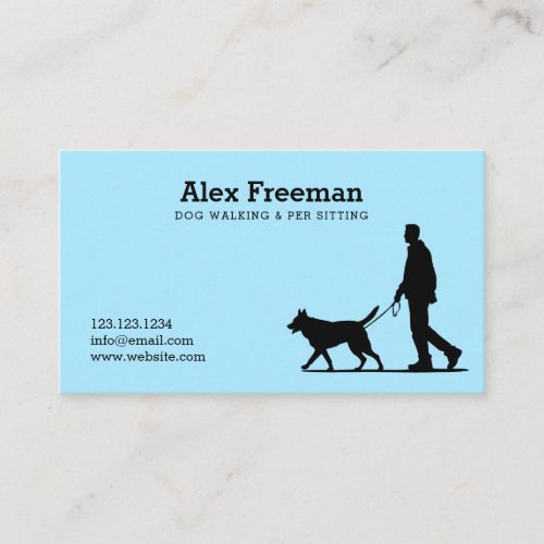 Modern Black and Blue Dog Walker Silhouette Business Card