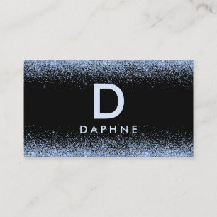 Modern black and blue glitter initial monogram business card