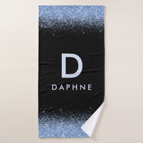 Modern black and blue glitter initial monogram mug bath towel set