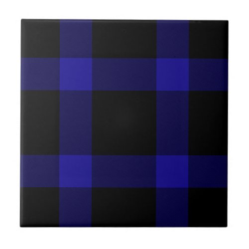 Modern Black and Blue Tartan Plaid Pattern Ceramic Tile