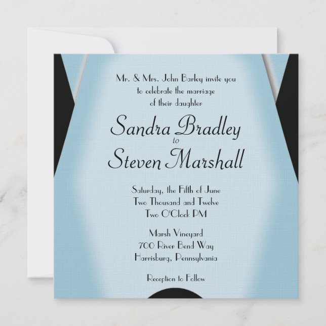 Modern Black and Blue Wedding Invitation (Front)