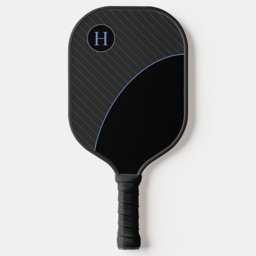 Modern Black and Blue with Striped Monogram  Pickleball Paddle