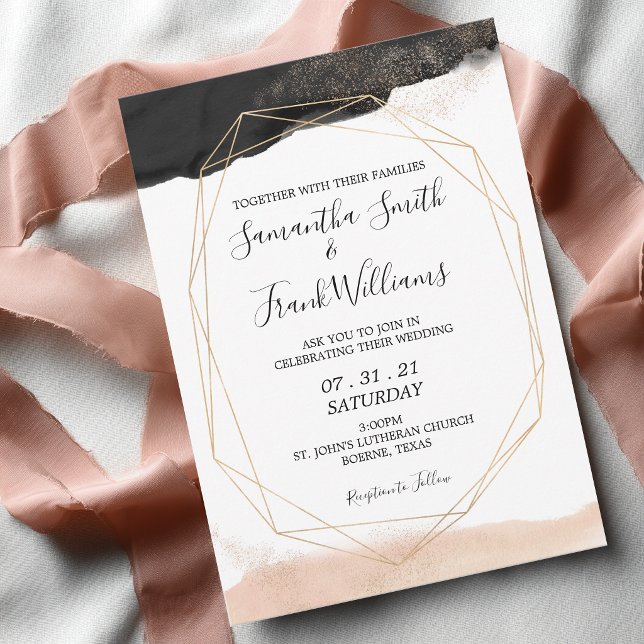 Modern Black and Blush Pink Wedding Invitation (Black and Blush Pink Modern Wedding Invitation)