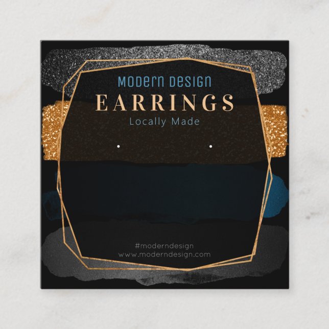 Modern Black And Bronze Jewelry Display Packaging Square Business Card (Front)