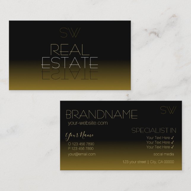 Modern Black and Brown Mirror Font with Monogram Business Card (Front/Back)
