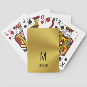 Modern Black and Brushed Gold Look Name & Monogram Poker Cards