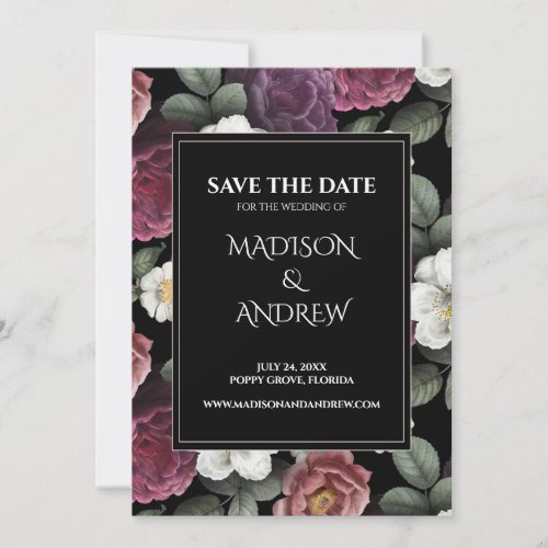 Modern Black and Burgundy Peonies Save the Date