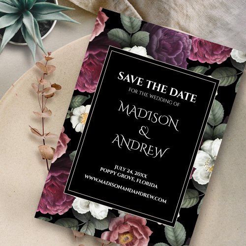 Modern Black and Burgundy Peonies Save the Date