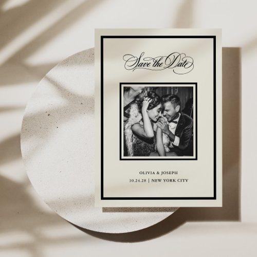Modern Black and Cream | Calligraphy and Photo Save The Date