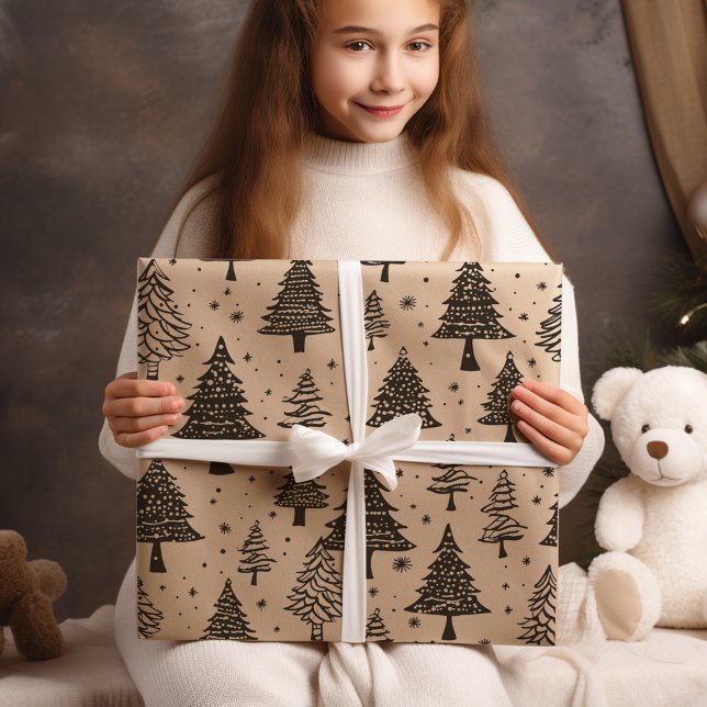 Modern Black And Cream  Christmas Tree Wrapping Paper (Creator Uploaded)
