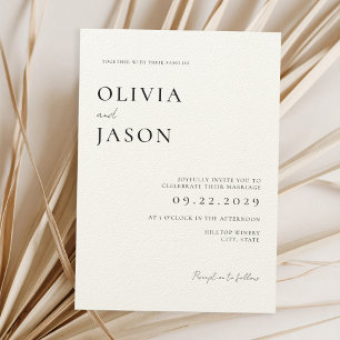 Modern Black and Ecru Minimal Wedding Invitation