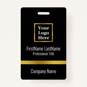Modern Black and Faux Gold Corporate Name Tag Badge