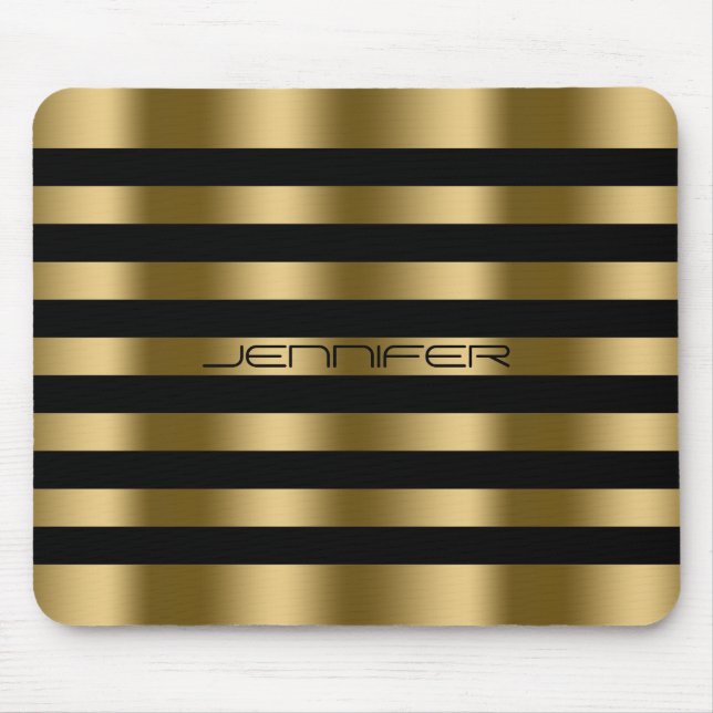Modern Black And Faux Gold Stripes Pattern Mouse Pad (Front)