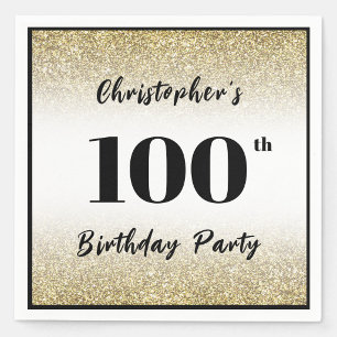 Modern Black and Gold 100th Birthday Party Custom  Napkins