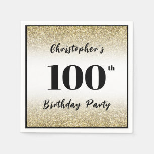 Modern Black and Gold 100th Birthday Party Custom Napkins