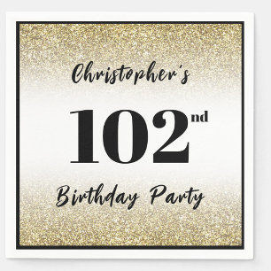 Modern Black and Gold 102nd Birthday Party Custom Napkins