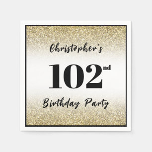 Modern Black and Gold 102nd Birthday Party Custom Napkins