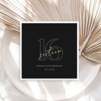 Modern Black and Gold 16th Birthday Party Napkins