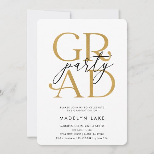 Modern Black and Gold 2022 Graduation Celebration Invitation