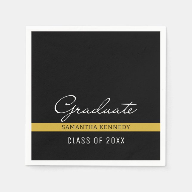 Modern Black and Gold 2025 Graduation Napkins (Front)