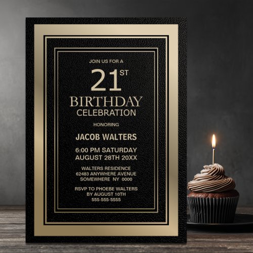 Modern Black and Gold 21st Birthday Party Invitation