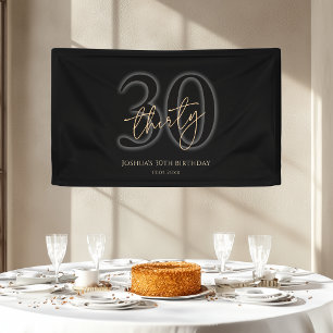 Modern Black and Gold 30th Birthday Banner