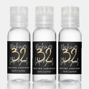 Modern black and gold 32nd birthday celebration hand sanitizer