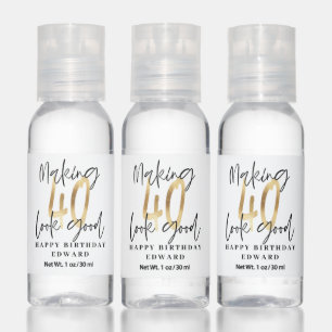 Modern black and gold 40th birthday party hand sanitizer