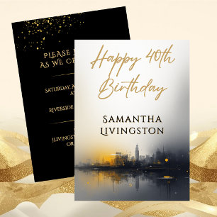 Modern Black and Gold 40th Birthday Party Invitation