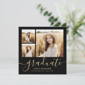 Modern Black and Gold 4 Photo Graduation Party Invitation (Standing Front)