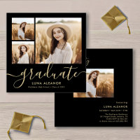 Modern Black and Gold 4 Photo Graduation Party