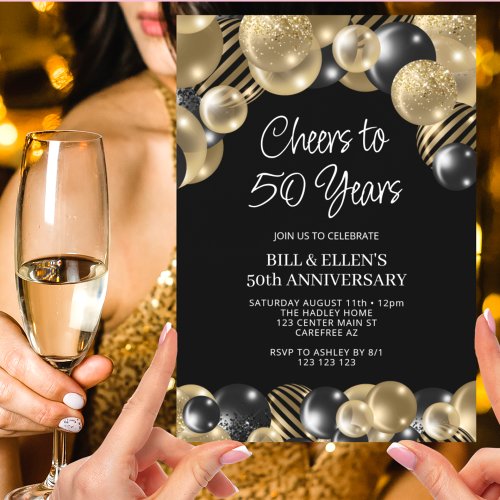 Modern Black and Gold 50th Anniversary Invitation