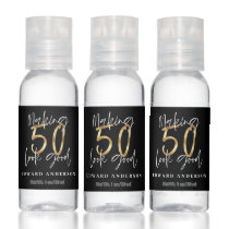 Modern black and gold 50th birthday celebration hand sanitizer