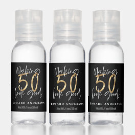 Modern black and gold 50th birthday celebration hand sanitizer