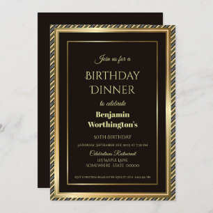 Modern Black and Gold 50th Birthday Dinner Invitation